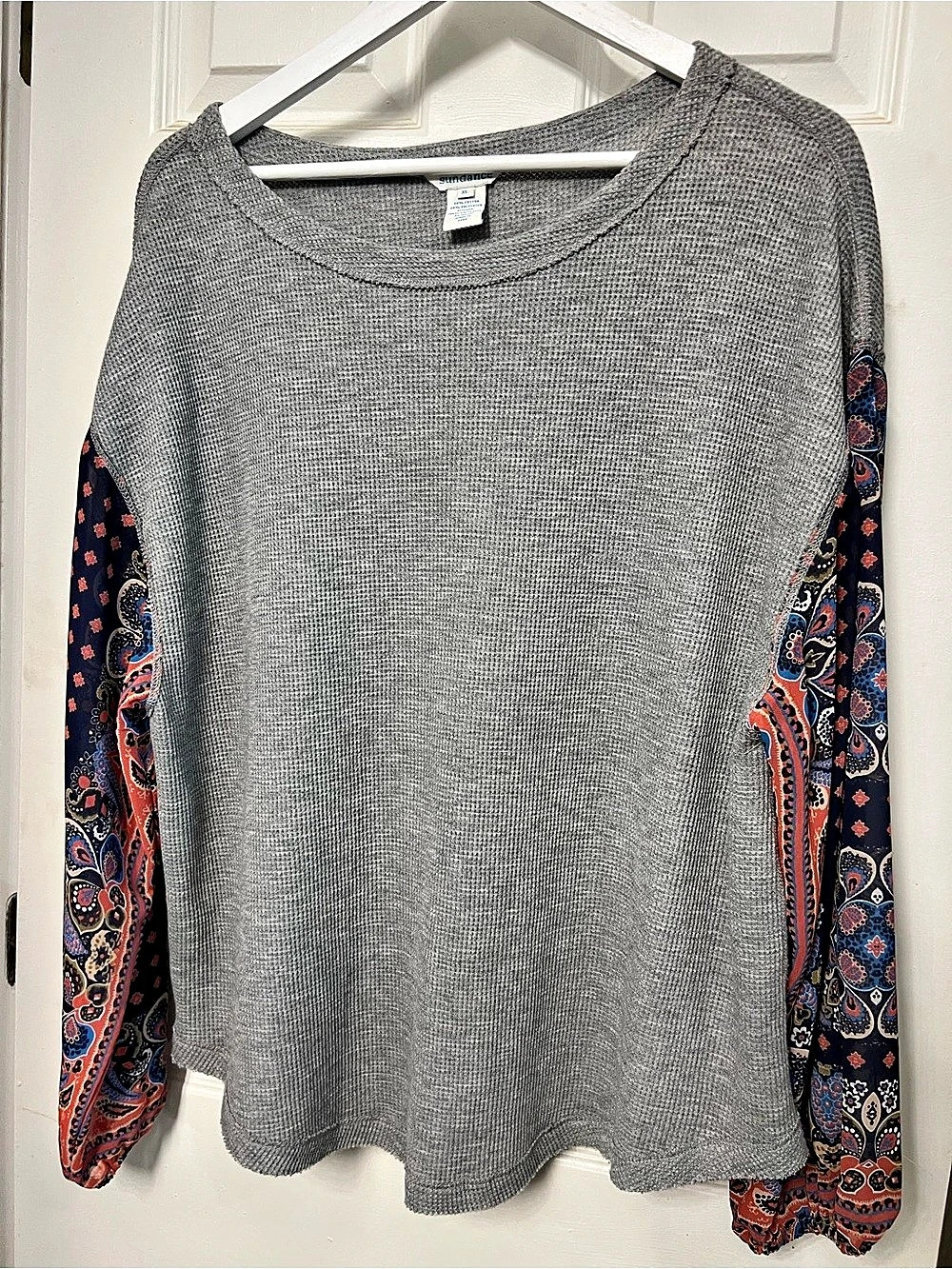 Sundance Roseanne Waffle Knit Thermal Top Gray & Multicolor